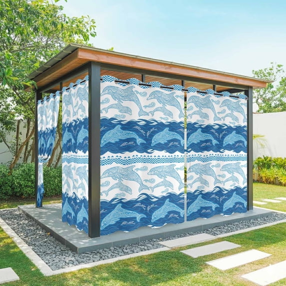 Blue Ocean Dolphin Outdoor Curtains 1 Panel Nautical Waves Vintage ...