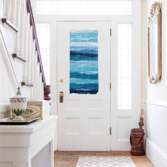 Blue Ocean Door Curtains for Door Window, French Sidelight Front Back Door Curtains With Tieback, Beach Blue Green Stripes Waves Watercolor Kitchen Rod Pocket Drapes Panel, 25"x40"
