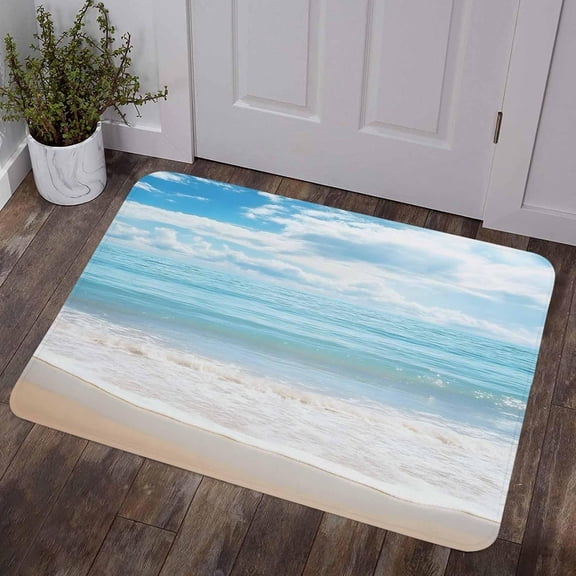Blue Ocean Door Mat 16" x 24" Indoor/Outdoor Rug for Entry Way, Coastal Sea Beach Shore Sky Waves Scenery Doormat Front Door Rug Welcome Mat, Non Slip Rubber Back for Garden Patio