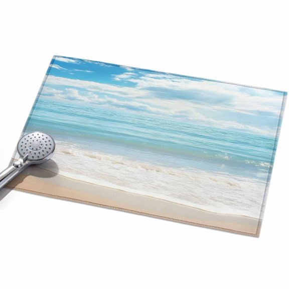 Blue Ocean Entryway Rug 2x3ft Washable Non Slip Bathroom Rug Low Pile Indoor Floor Front Door Mat Coastal Sea Beach Shore Sky Waves Scenery Rectangle Area Rugs Carpet for Kitchen Office Dining Room