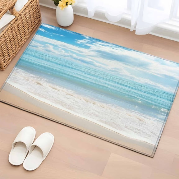 Blue Ocean Entryway Rugs 2'x3', Non Slip Area Rugs for Entrance Door, Coastal Sea Beach Shore Sky Waves Scenery Washable Low Pile Indoor Floor Carpet Doormat for Front Door Bathroom Kitchen Bedroom