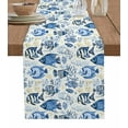 thumbnail image 1 of Blue Ocean Fish Table Runner 72 Inches, Tropical Animal Coastal Coral Marine Life Bed Runner Dresser Scarves Tabletop for Indoor Outdoor Parties/Ceremony/Banquet, 13" x 72", 1 of 8