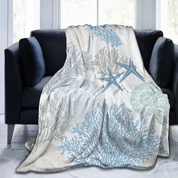 Blue Ocean Fleece Throw Blanket Super Soft Warm Flannel Nautical Coastal Child Blankets for Couch Sofa Bed Cozy Fuzzy and Lightweight,Kids Size 40x50 Inches