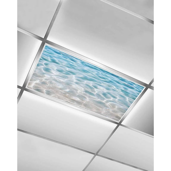 Blue Ocean Fluorescent Light Covers for Ceiling Lights 4x2 feet,1 Pack Magnetic Light Filters for Classroom,Underwater Sea Waves Water Ripple Seascape Fluorescent Light Shade Panel for Office School