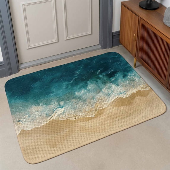 Blue Ocean Front Door Mat Indoor Entrance, Beach Wave Pattern Absorbent ...