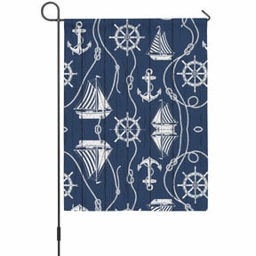 Blue Ocean Garden Flag 12 x 18 Inches, Rustic Nautical Coastal Sea Beach Sailboat Anchor Rope Weather Proof Outdoor Patio Flags Double Sided Small Garden Decoration for Yard Outside Home