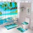 thumbnail image 1 of Blue Ocean Island Tropical Fish Shower Curtain Set Sea Palm Tree Scenery Bathroom Screen Anti-slip Bath Mat Toilet Lid Cover Rug, 1 of 5