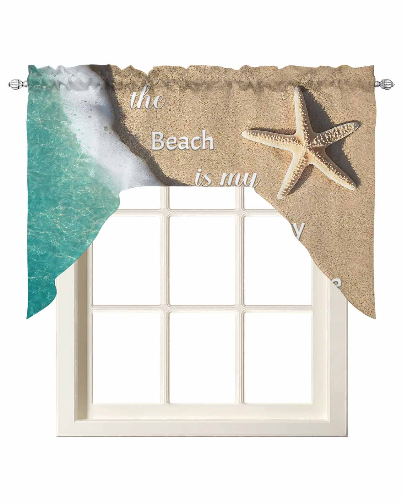 Blue Ocean Kitchen Swag Valances for Windows, Beige Starfish Beach