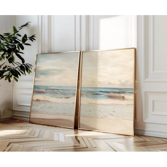 Blue Ocean Landscape Classic Coastal Art Set Beach Prints Beach House Decor Set 2 Unframed Paper Print 12x18