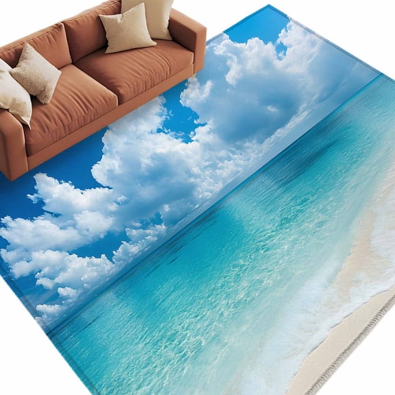 Blue Ocean Large Area Rugs for Bedroom Living Room, Soft Non Slip Carpet Bedside Rug, Beach Coastal Nature Sky Rectangular Floor Cover Kitchen Accent Rug 8'x10' for Dining Room/Office