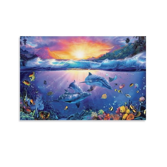 Blue Ocean Lassen Colorful Ocean Seascape Dolphin Coral Reef Poster (5) Posters Wall Art Painting Canvas Prints Decor Poster Artworks 12x18inch(30x45cm)