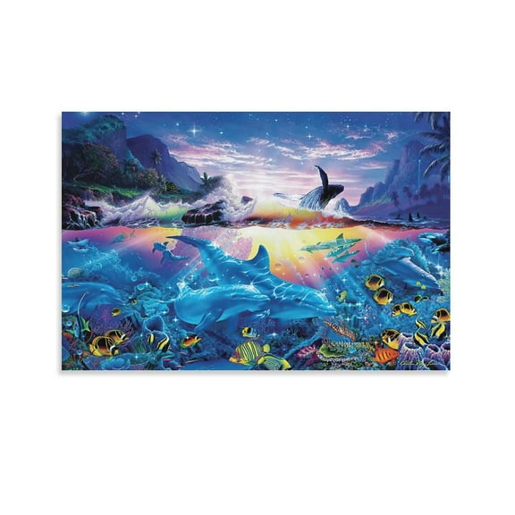Blue Ocean Lassen Ocean View Sea Animals Coral Reef Poster Canvas Wall Art Poster Decorative Print Picture Artworks Posters 20x30inch(50x75cm)