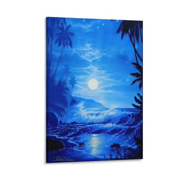 Blue Ocean Lassen Ocean View Waves Coral Reef Rainforest Moonlight Poster Artworks Canvas Poster Aesthetic Wall Art Prints Decors 20x30inch(50x75cm)