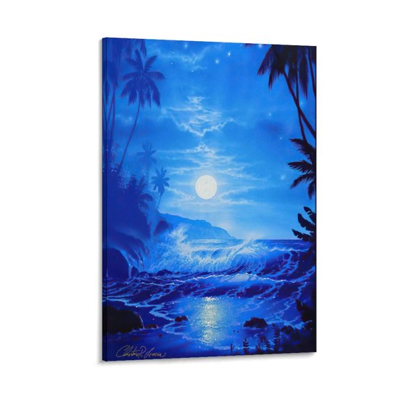 Blue Ocean Lassen Ocean View Waves Coral Reef Rainforest Moonlight Poster Poster Cool Artworks Painting Wall Art Canvas Prints Picture Decor Posters 24x36inch(60x90cm)