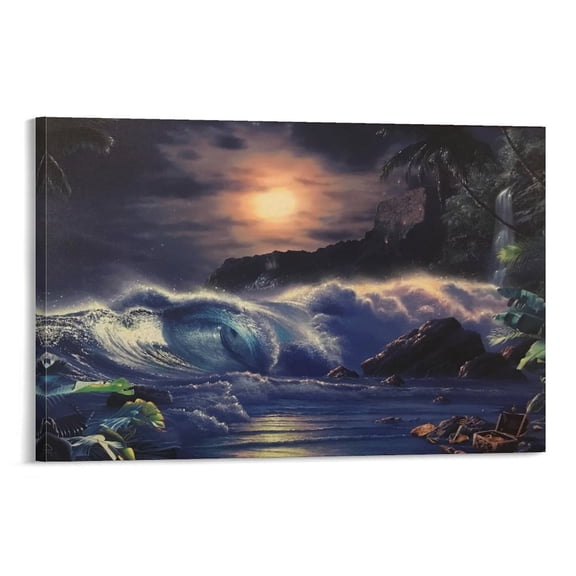 Blue Ocean Lassen Ocean View Waves Rainforest Moonlight Poster Wall Art Picture Painting Poster Canvas Print Posters Artworks Decor 24x36inch(60x90cm)