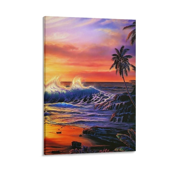 Blue Ocean Lausen Colorful Ocean Seascape Wave Sunset Poster Canvas Art Poster and Wall Art Picture Print Family Decor Posters 24x36inch(60x90cm)