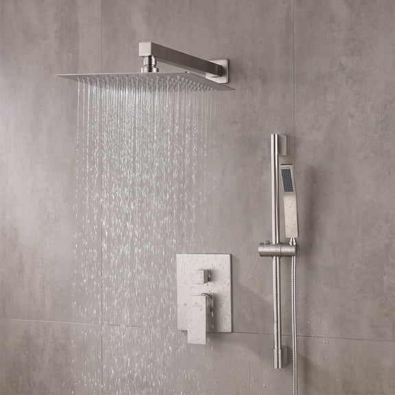 Blue Ocean Luxury Shower System, 10 Inch Rainfall Showerhead with Adjustable Angle Slide Bar and Handheld Spray, 2-Function Wall Mounted Faucet Set (Brushed Nickel)