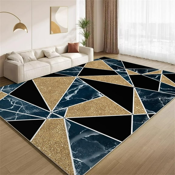 Blue Ocean Marble Rug 2x3ft Small Area Rugs Luxury Black and Gold Rugs Soft Washable Non Slip Carpet for Living Room Bedroom Entry Floor Mats