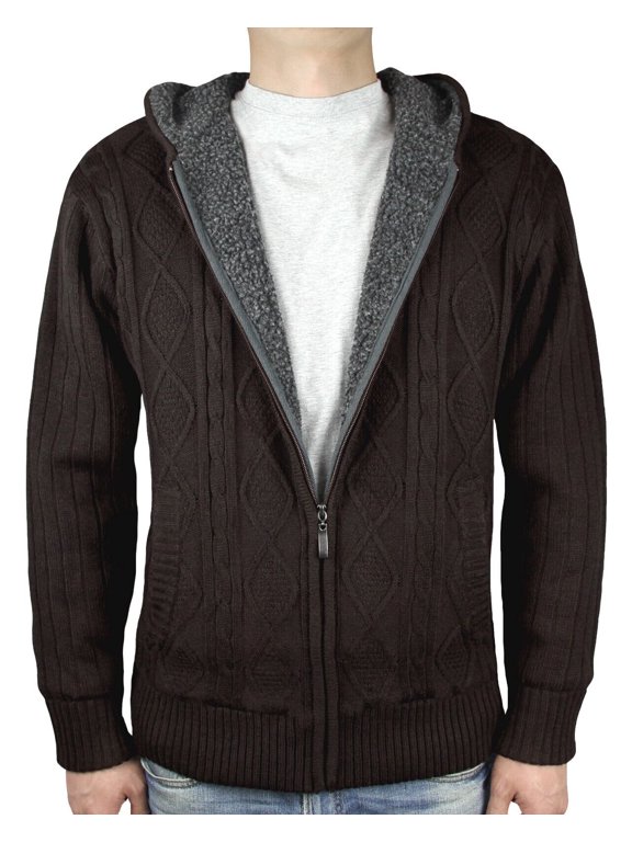 Mens Cable Sweater Jacket w/Sherpa lining(sw-675)