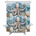 thumbnail image 1 of Blue Ocean Octopus Bathroom Shower Curtain, Nautical Watercolor Sea Octopus Starfish Seashell Waterproof Washable Soft Bath Curtain for Bathtub Decor with 12 Hooks&Grommet, 66x72 Inch, 1 of 9