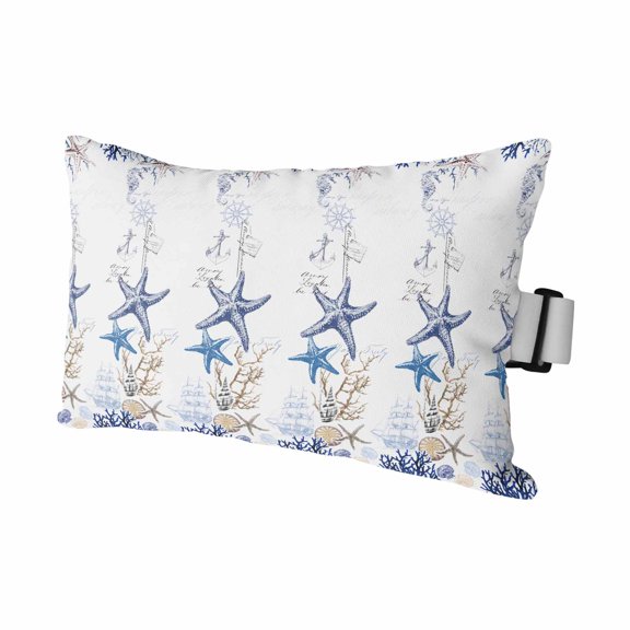 Blue Ocean Outdoor Chaise Lounge Pillows Starfish Shell Coral Vintage Nautical Theme Marine Lumbar Pillows with Insert Adjustable Elastic Strap Headrest Pillow for Recliner 1 Pack 11x16 Inch
