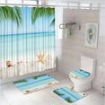 thumbnail image 1 of Blue Ocean Palm Tree Scenery Shower Curtain Sets StarConch Beach Bathroom Curtains With Bath Mat Pedestal Rug Toilet Covers, 1 of 5