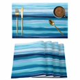 thumbnail image 1 of Blue Ocean Placemats Set of 6 Beach Blue Green Stripes Waves Watercolor Place Mats Indoor Wipeable Table Mats Washable Cloth Dining Table Placemats for Kitchen Holiday Party Home Decor 13x19 Inch, 1 of 9