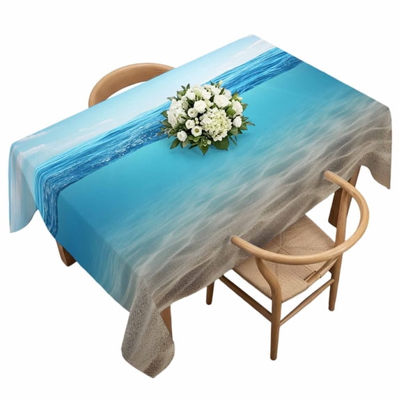 Blue Ocean Rectangle Tablecloth Ocean Bottom View Waterproof Wrinkle ...