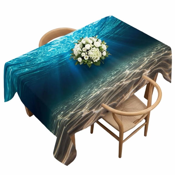Blue Ocean Rectangle Tablecloth Underwater World Clear Water Ripple Sunlight Waterproof Wrinkle Free Soft Table Cloth Spill-Proof Washable Table Cover for Dining Party Picnic 60 x 120 Inch
