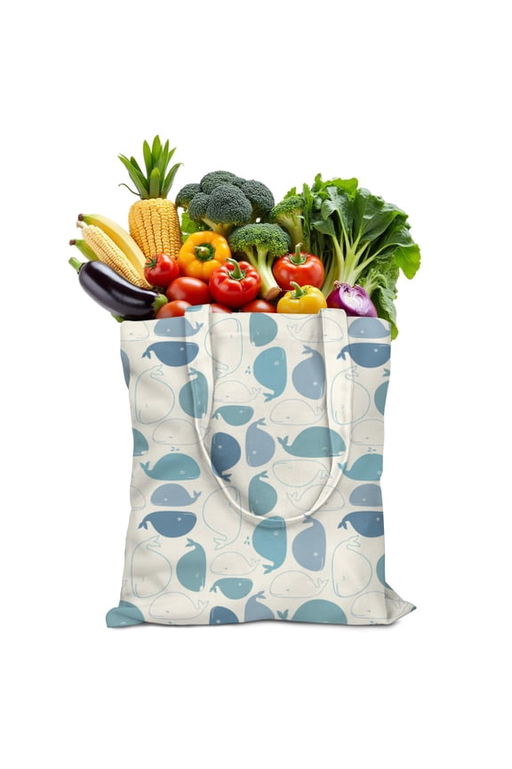 Blue Ocean Reusable Grocery Bag - Minimalist Underwater Shark Design, Foldable & Durable, Large Capacity 16 x 15 Eco-Friendly Tote