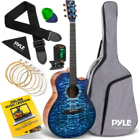 Blue Ocean Ripple, Steel String Acoustic Guitar with Solid Spruce Top and Glossy Finish, Full Size with Complete Accessory Kit, Digital Tuner, Great for Beginners, Student Practice, Kids and Adults