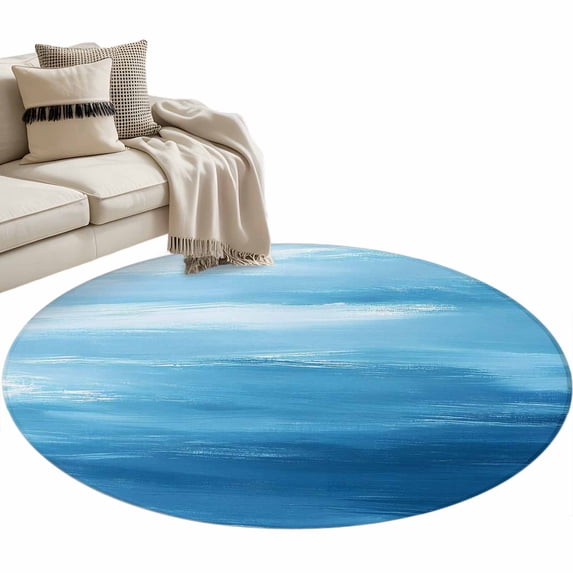 Blue Ocean Round Area Rug 4ft Waves Oil Painting Style Modernism Non ...