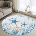 thumbnail image 1 of Blue Ocean Round Living Room Rugs 4 ft, Starfish Fish Jellyfish Washable Area Rug with Non-Slip Sturdy Edge Binding Round Carpet for Entryway Kitchen Bedroom Bathroom, 1 of 9