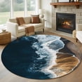 thumbnail image 1 of Blue Ocean Round Living Room Rugs 6 ft, Waves Coastal Beach Seaside Nature Scenery Washable Area Rug with Non-Slip Sturdy Edge Binding Round Carpet for Kitchen Office Bedroom, 1 of 9