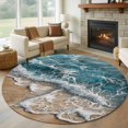 thumbnail image 1 of Blue Ocean Round Living Room Rugs 7 ft, Wave Beach Coastal Ripple Nature Scenery Washable Area Rug with Non-Slip Sturdy Edge Binding Round Carpet for Kitchen Office Bedroom, 1 of 9