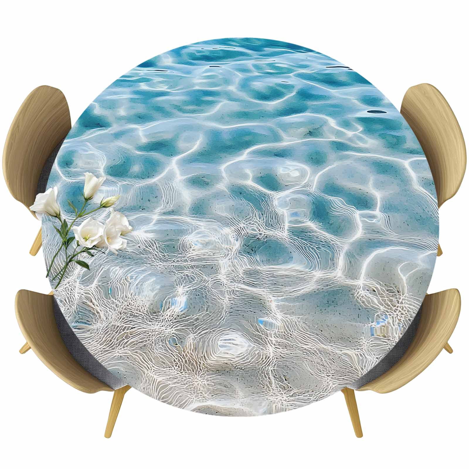 Round Ripple Cloth Blue Ocean Round Tablecloth 36-44 Inch Round Fitted Table Cloth with ...