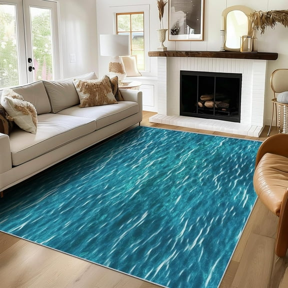 Blue Ocean Rug Washable Sea Rugs For Living Room Bedroom, Nature Landscape Scenic Area Rug For Home Decor, Non Slip Backing Floor Carpet 1x2ft