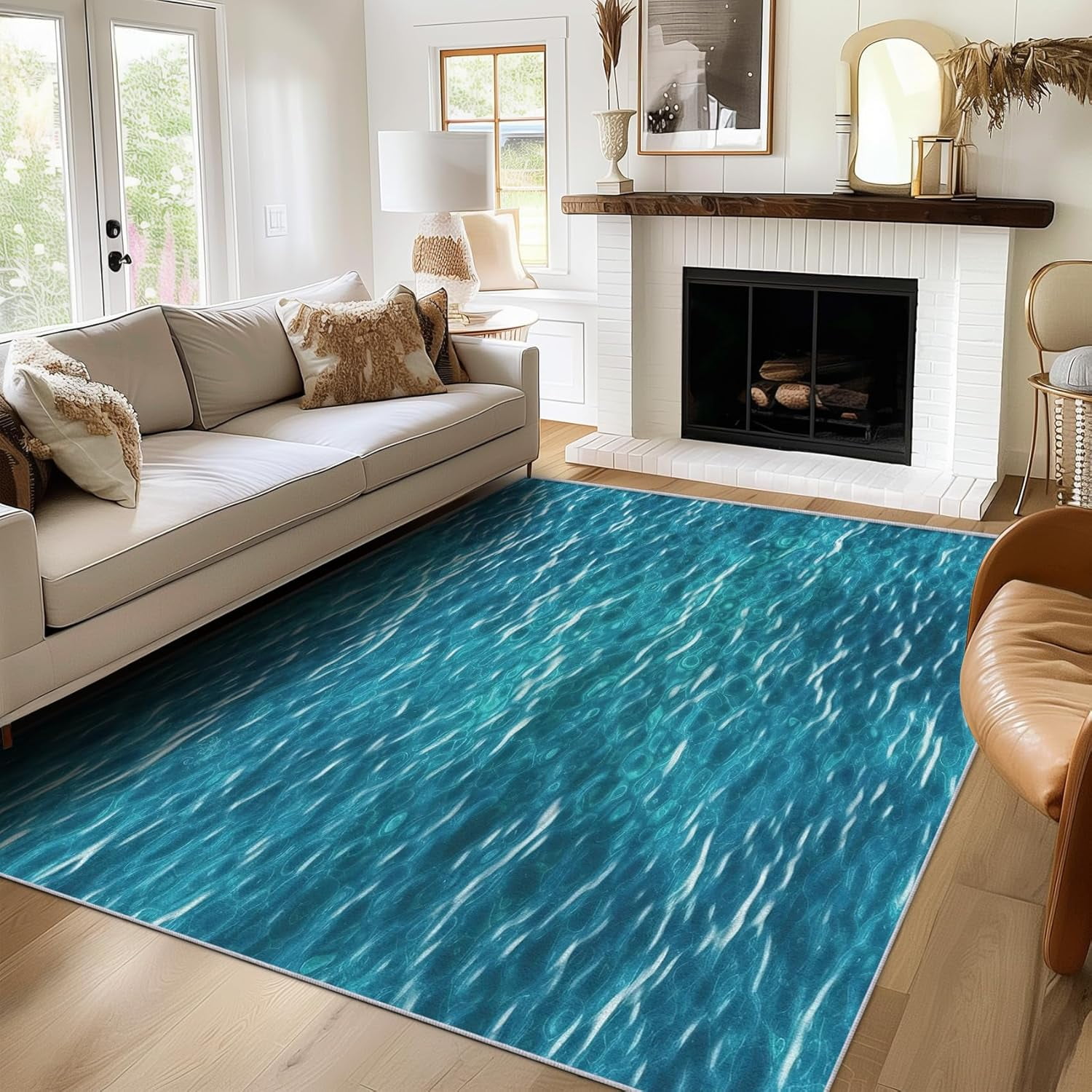 Blue Ocean Rug Washable Sea Rugs For Living Room Bedroom, Nature ...