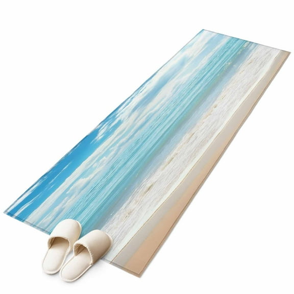 Blue Ocean Runner Rug 2x6 FT, Non Slip Hallway Carpet, Coastal Sea Beach Shore Sky Waves Scenery Washable Soft Floor Carpet Throw Runner Carpet Long Rug for Entryway Kitchen Bedside Sliding Door