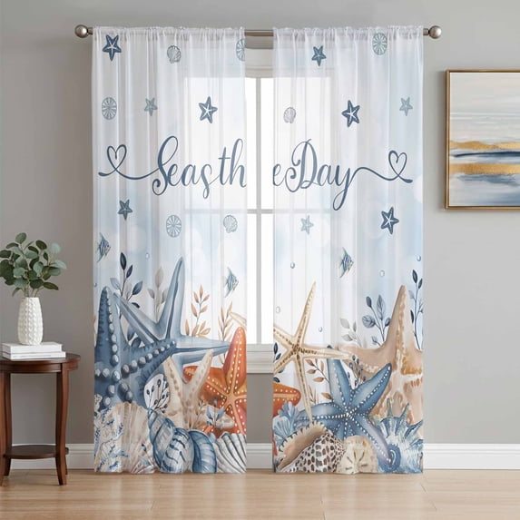 Blue Ocean Sheer Curtains for Living Room Bedroom, Seas The Day Light ...