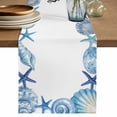 thumbnail image 1 of Blue Ocean Shells Conch Table Runner 90 Inches, Nautical Coastal Starfish Summer Bed Runner Dresser Scarves Tabletop for Indoor Outdoor Parties/Ceremony/Banquet, 13" x 90", 1 of 9