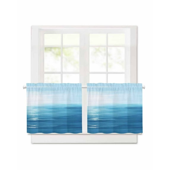 Blue Ocean Short Blackout Curtains 45 Inch Long Ocean Water Scenery Summer Rod Pocket Kitchen Curtains, 2 Panels Thermal Insulated Room Darkening Drapes for Bedroom, 42"W x 45"L