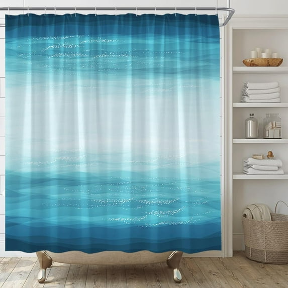 Blue Ocean Shower Curtain Abstract Turquoise Teal Ombre Summer Tropical Beach Themed Wave Home Bathroom Curtains Decor Fabric Include Hooks 36"W x 72"L (Pack of 1)