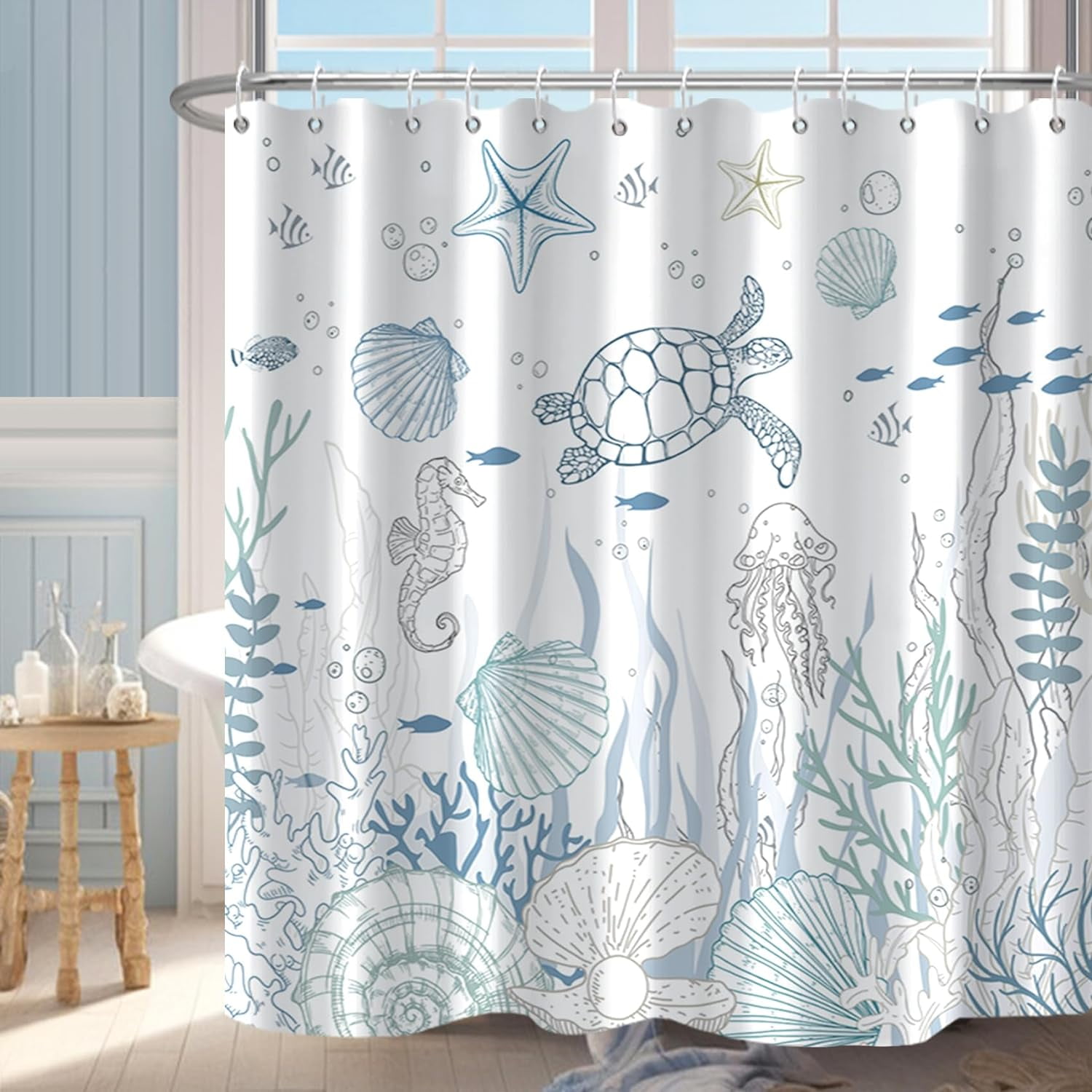 Blue Ocean Shower Curtain Beachy Turtle Seashe Shower Curtain for ...
