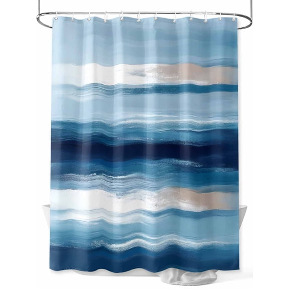 Blue Ocean Shower Curtain, Retro Watercolor Ripple Modern Abstract Waterproof Shower Curtain Set with 12 Hooks Lightweight Washable Fabric Shower Curtains for Bathroom 72x84 Inches