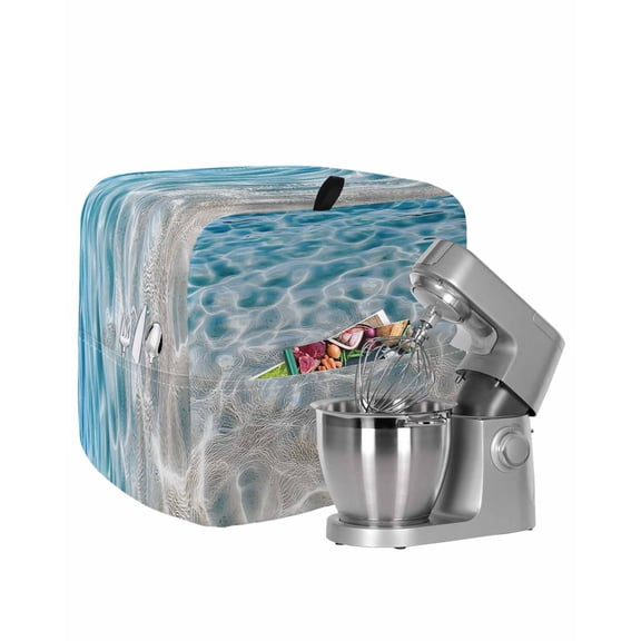 Blue Ocean Stand Mixer Dust Cover with Storage Pocket & Handles,Underwater Sea Waves Water Ripple Seascape Fits All Tilt Head & Bowl Lift Kitchen Appliance Cover Organizer Accessories,4.5-5 Quart