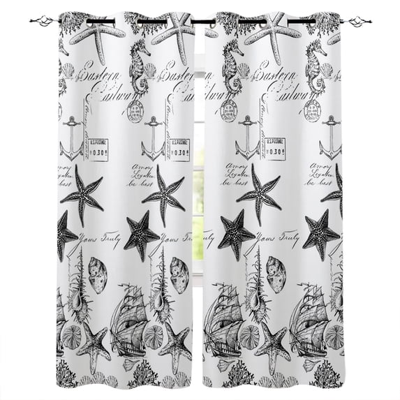 Blue Ocean StarShell Coral Vessel Texture Curtains Drapes For Living Room Bedroom Kitchen Office Blinds Window