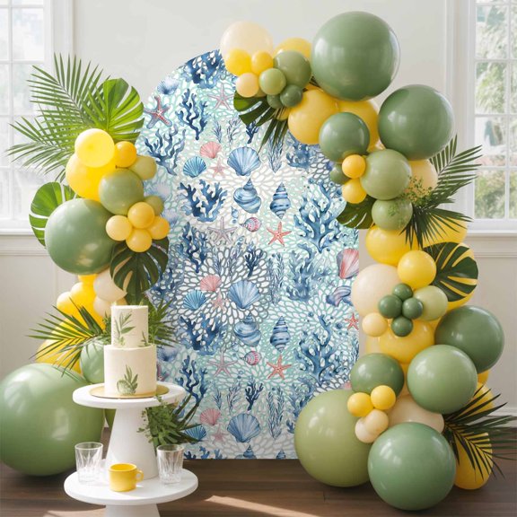 Blue Ocean Starfish Coral Shell Conch Arch Backdrop Cover Spandex Fitted Arch Cover 4FT,Arches Backdrop Stand Covers for Wedding Birthday Party Ceremony Banquet Decoration Marine Life
