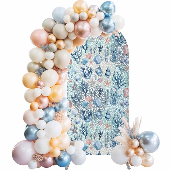 Blue Ocean Starfish Coral Shell Conch Arch Backdrop Cover Spandex Fitted Arch Cover 5FT,Arches Backdrop Stand Covers for Wedding Birthday Party Ceremony Banquet Decoration Marine Life