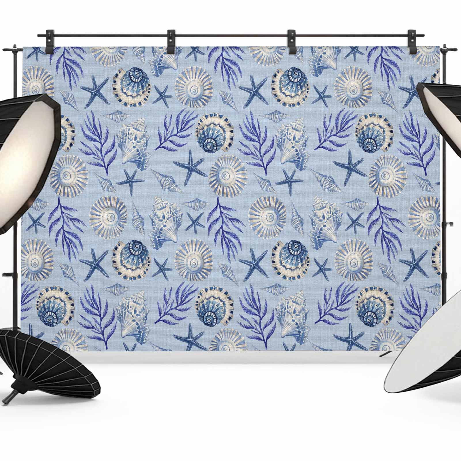 Shell Linen Backdrop Blue Ocean Starfish Photography Backdrop 8x6FT, Shell Coral Summer ...